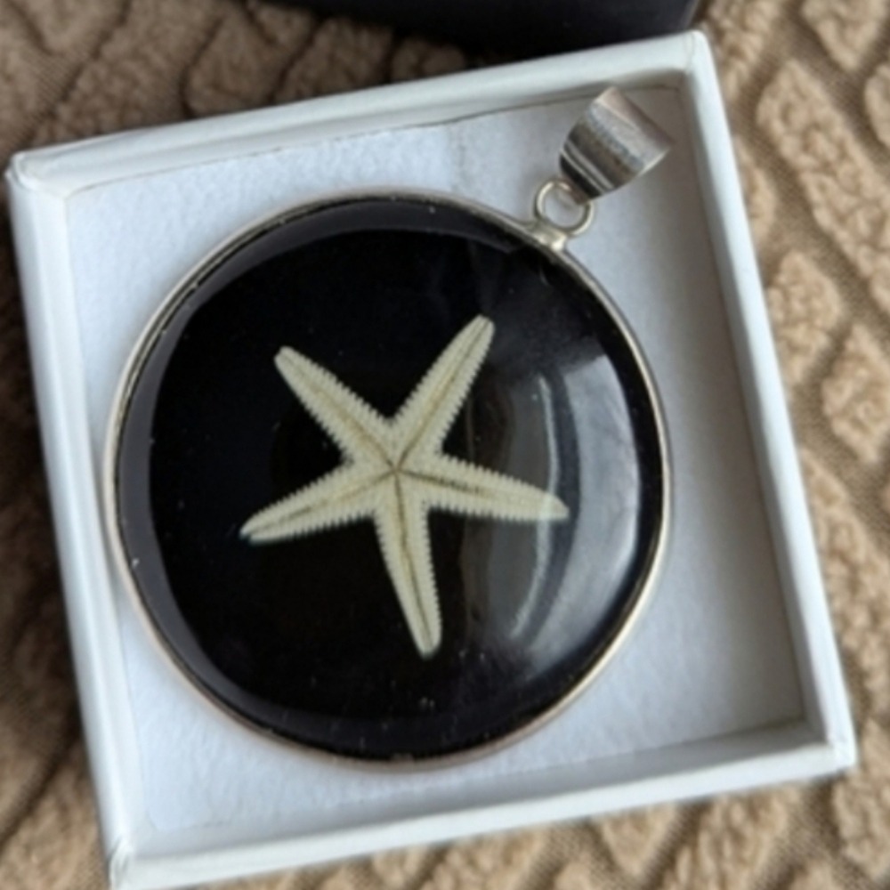 CLEARANCE Black Starfish Pendant/silver 925. Elegant!